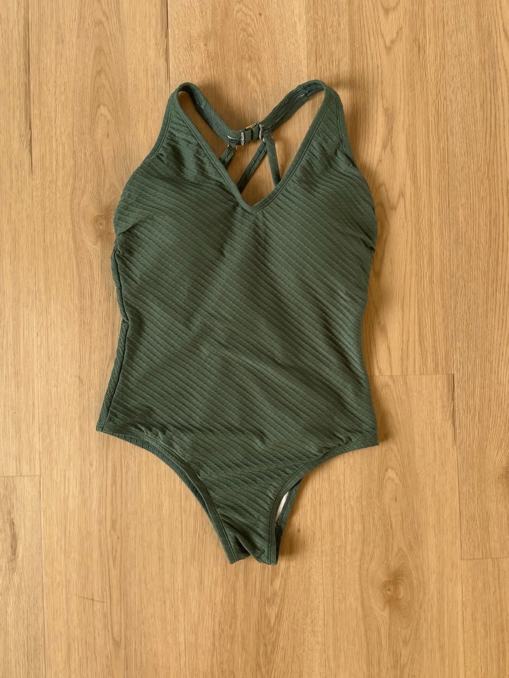 Kona Sol Olive Green Ribbed One-Piece Swimsuit with Strappy Back
